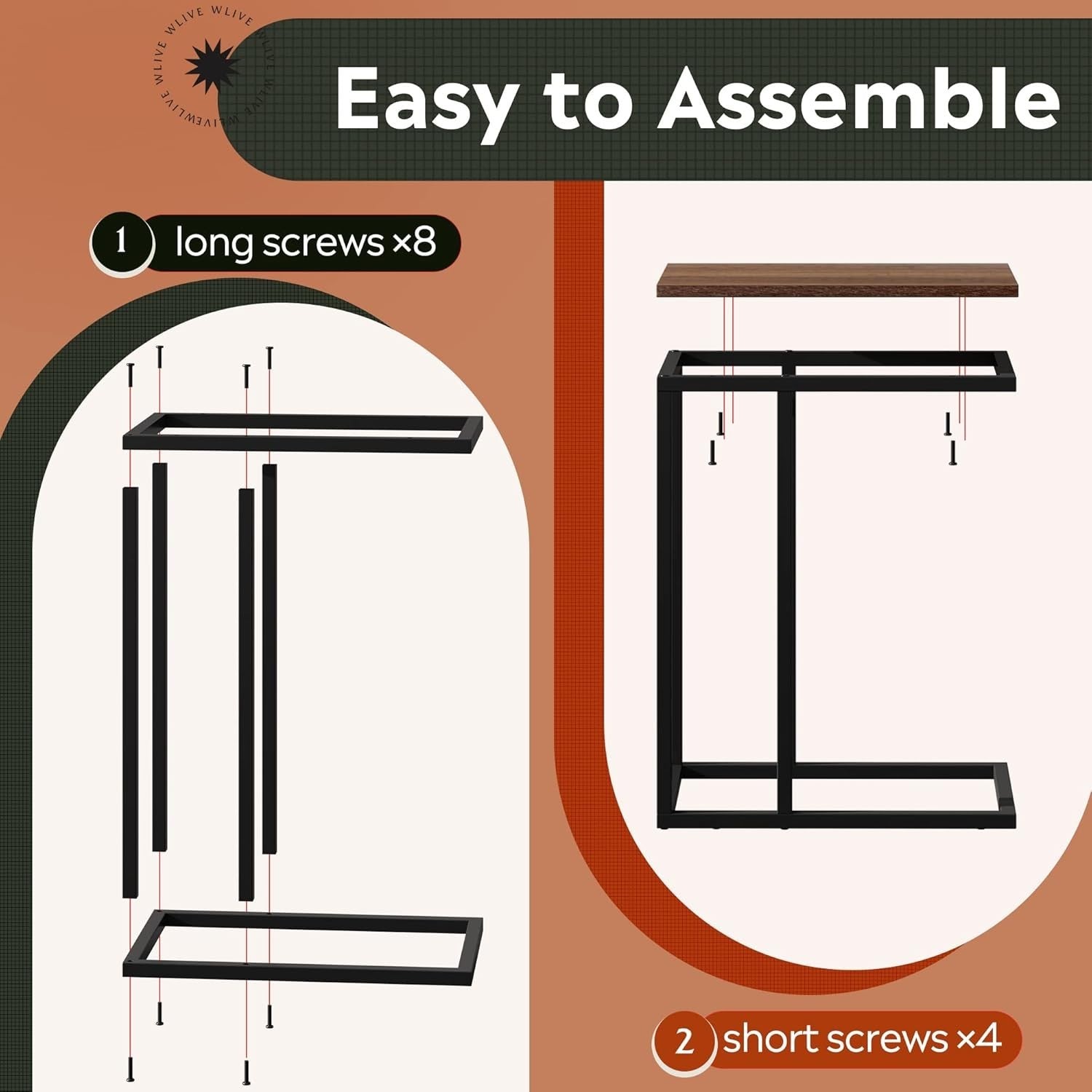 Slim C-Shaped Side Table with 2 Tiers, Alloy Steel, Sturdy & Space-Saving