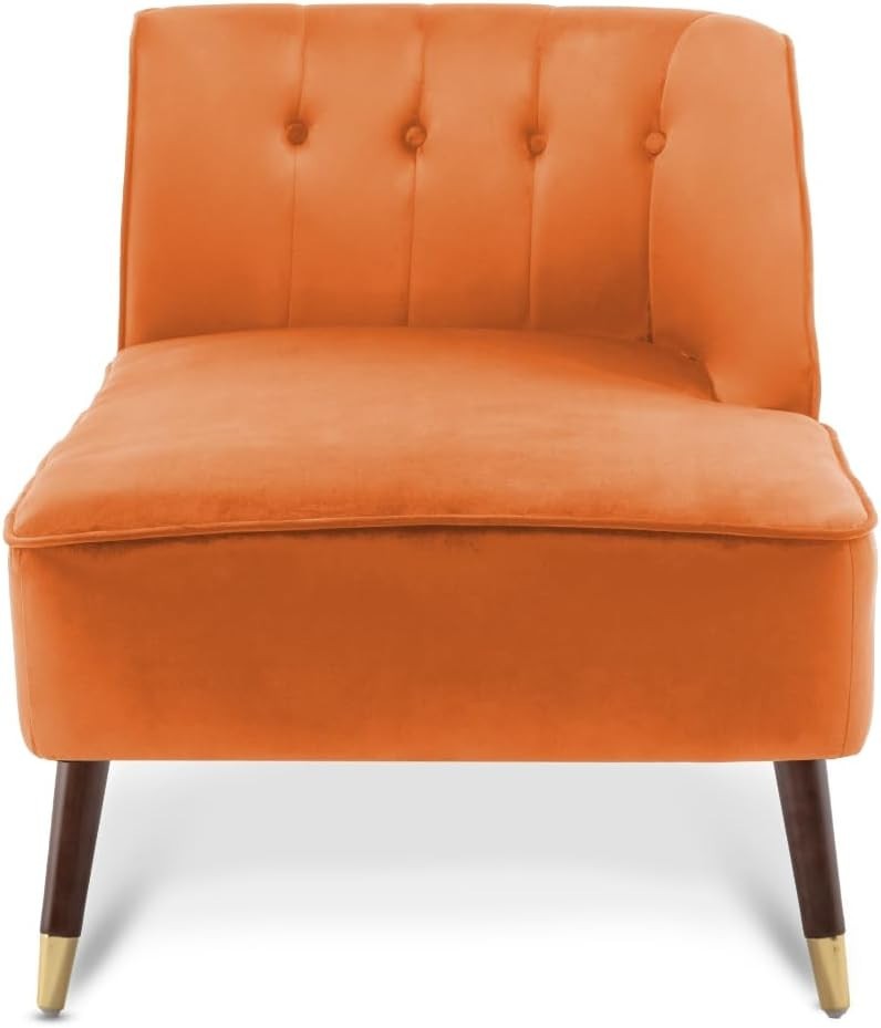 Modern Orange Velvet Tufted Right Hand Chaise Lounge Chair Bedroom 160cm.