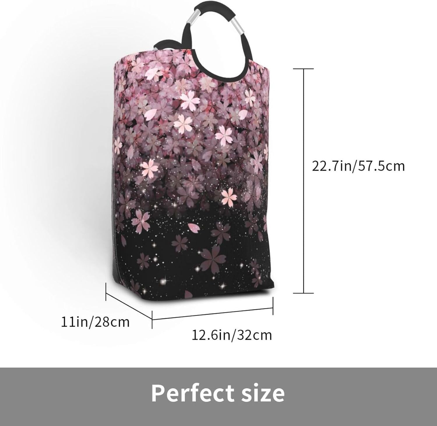 50L Cherry Blossom Laundry Basket Foldable Floral Hamper with Handles Pink