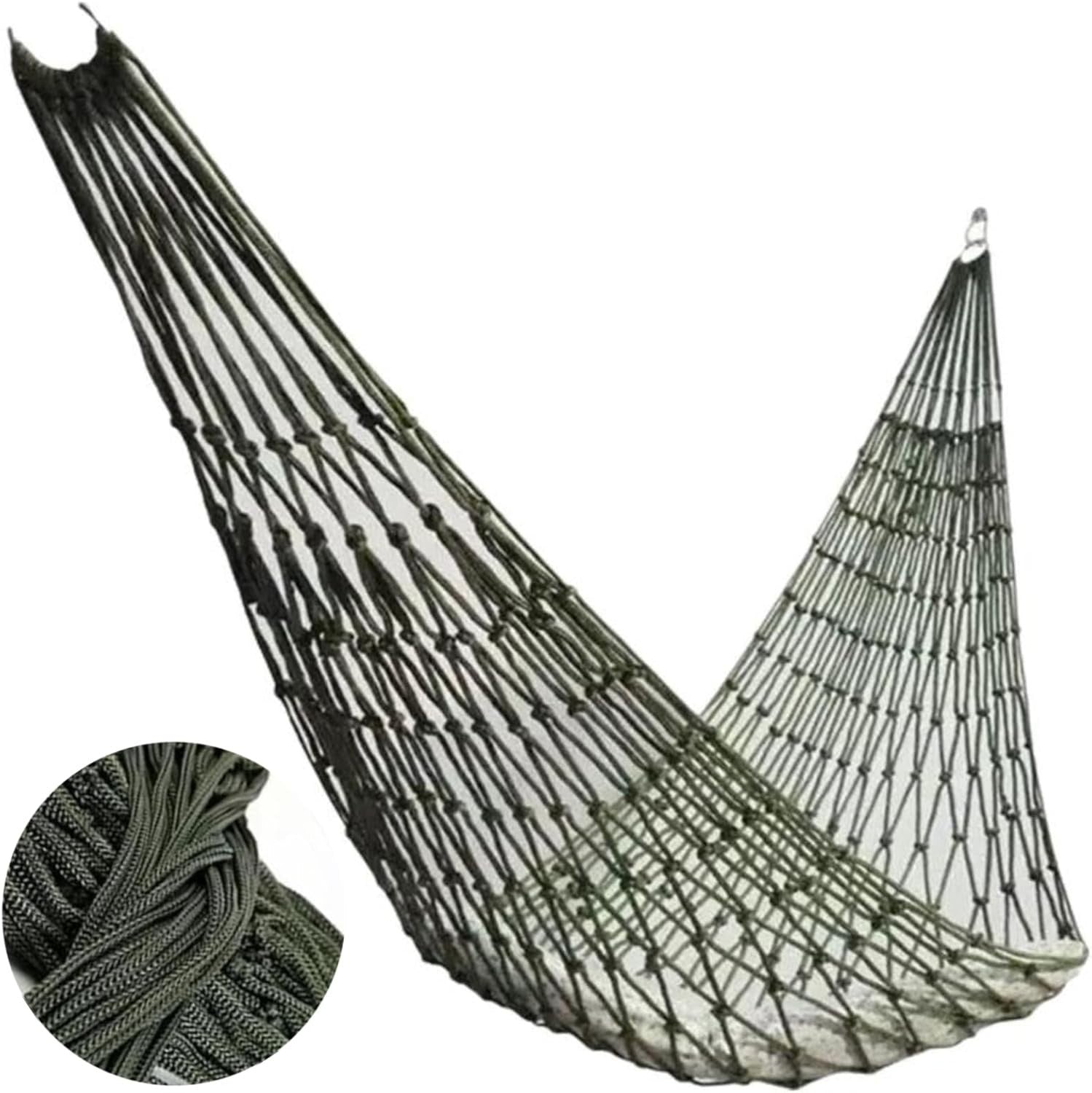 Outdoor Camping Hammock Army Green | Mesh Nylon Rope Swing | 100kg Capacity