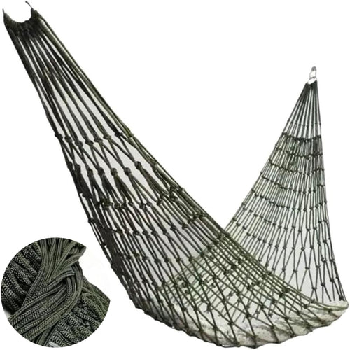 Outdoor Camping Hammock Army Green | Mesh Nylon Rope Swing | 100kg Capacity