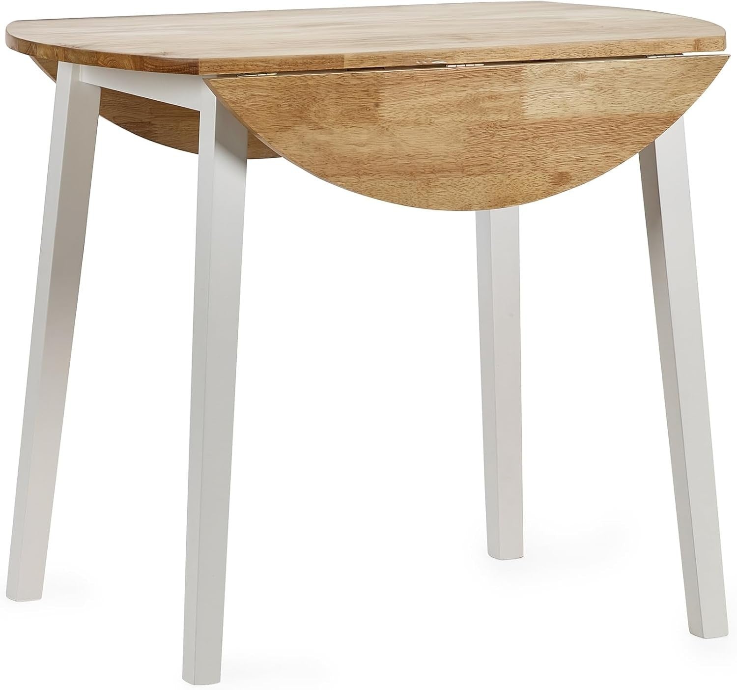 Round Drop Leaf Wooden Dining Table Space Saving Natural Finish