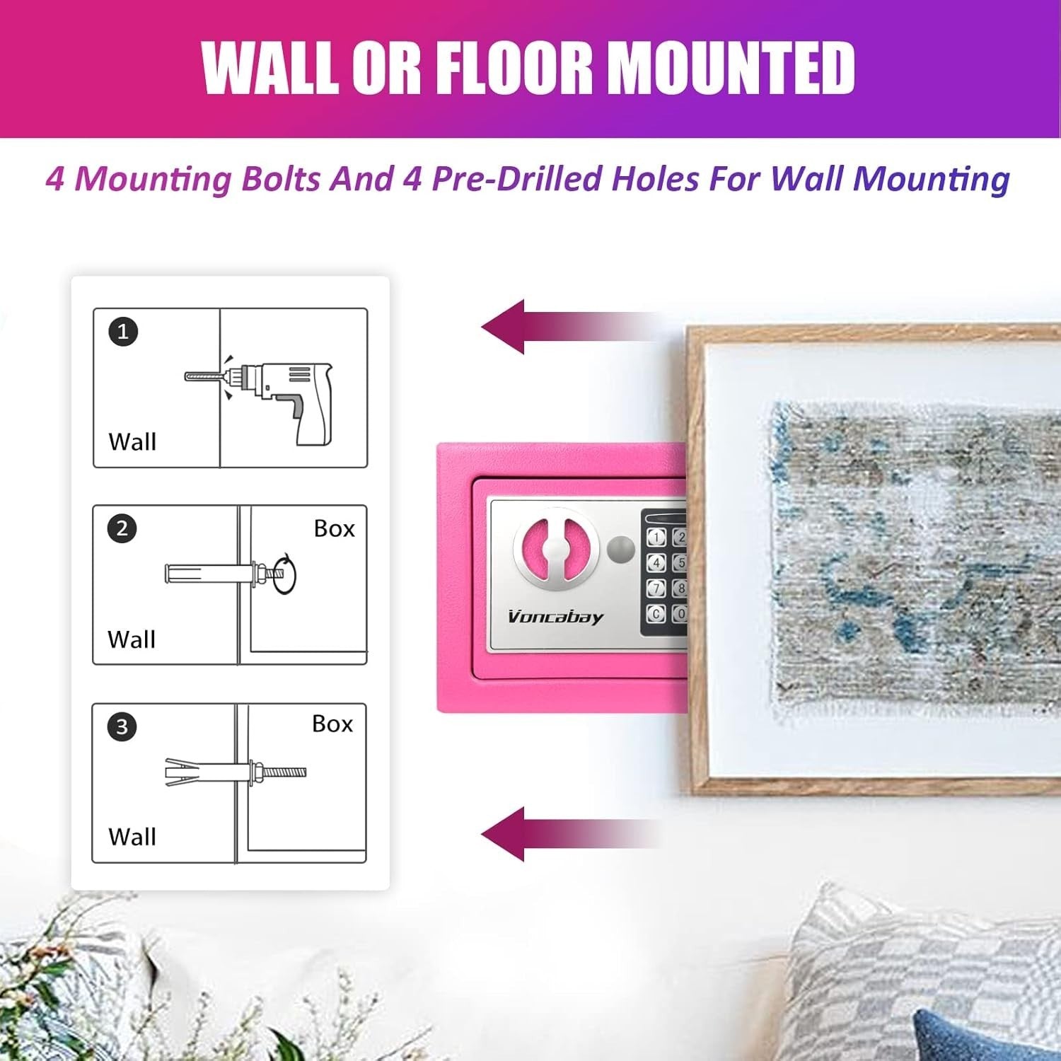 Pink Digital Safe Box Fireproof Bag Security Lock Cash Jewelry Home