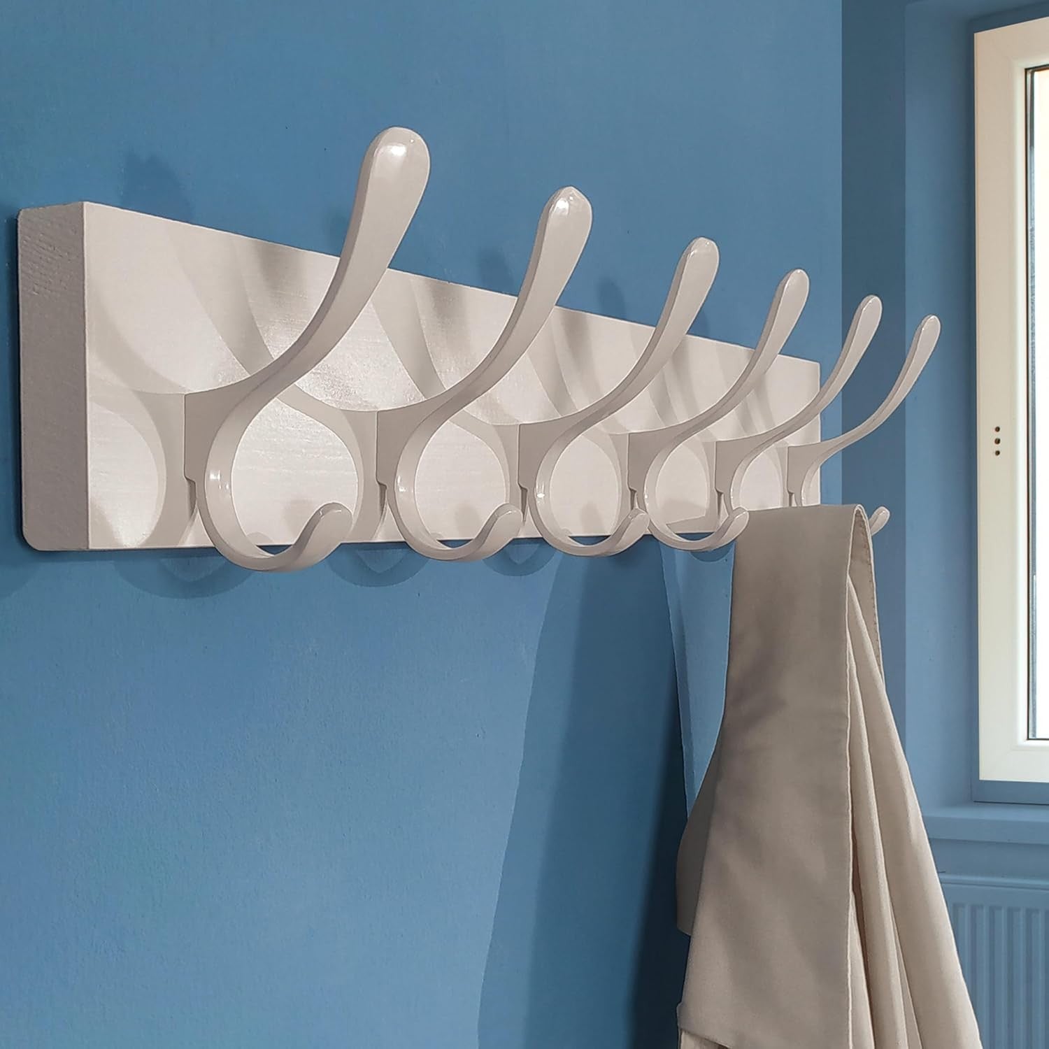 White Wall Coat Rack Set | 2x 6 Hook Wooden Hanger Racks Modern Minimalist