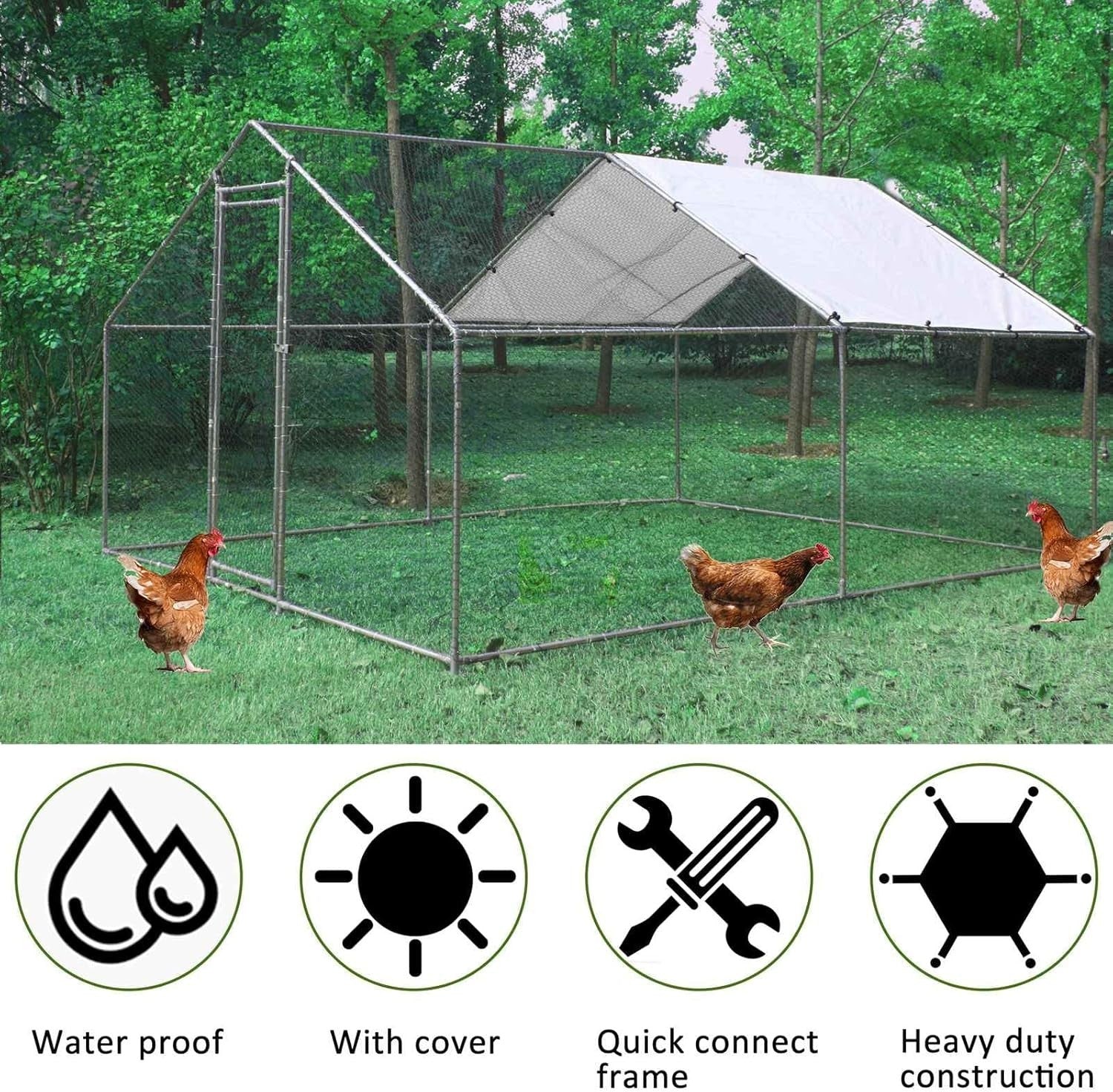Extra Large Walk In Chicken Run Outdoor Metal Pet Enclosure 4x3x2m