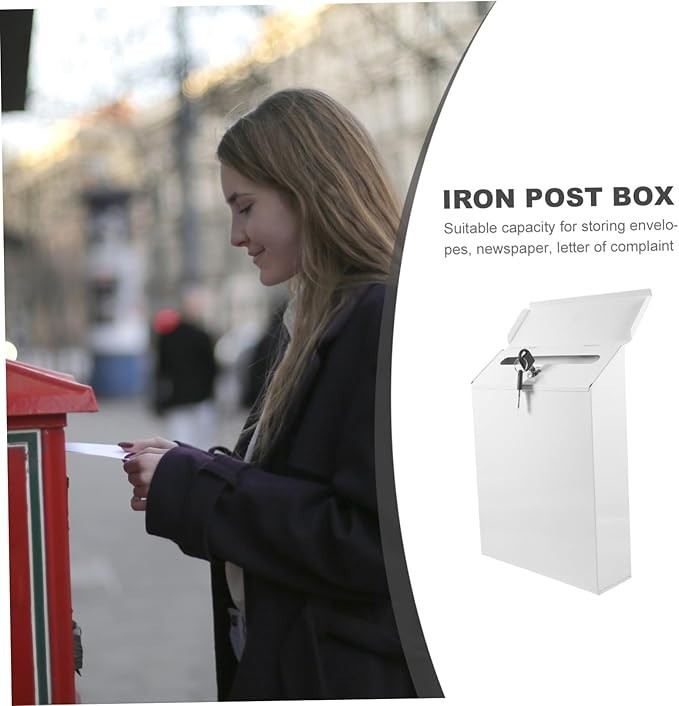 Wall Mounted Retro Mailbox White Iron Suggestion Box Home Garden Office Secure