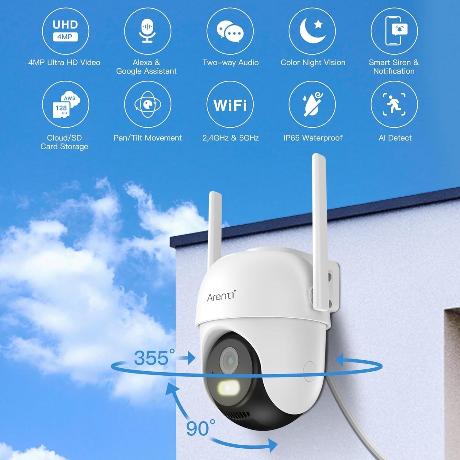 2.5K PTZ Security Camera Outdoor 5GHz WiFi 360° Auto Tracking IP65