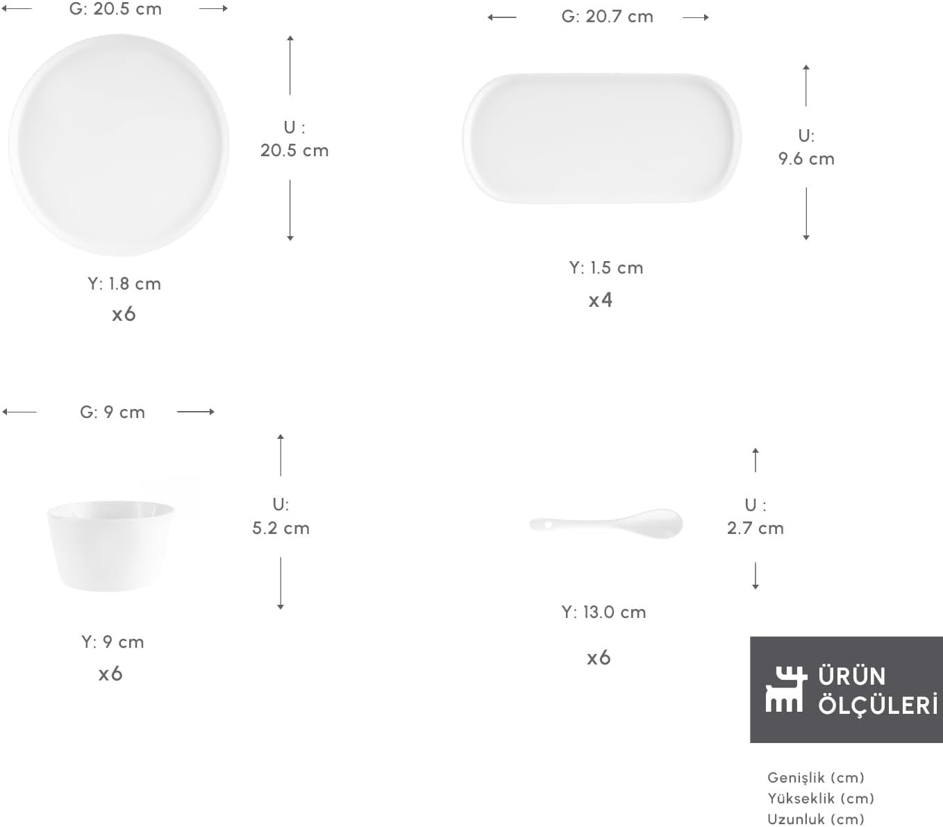 22 Piece Bone China Serveware Set White Plates Bowls Spoons Dishwasher Safe