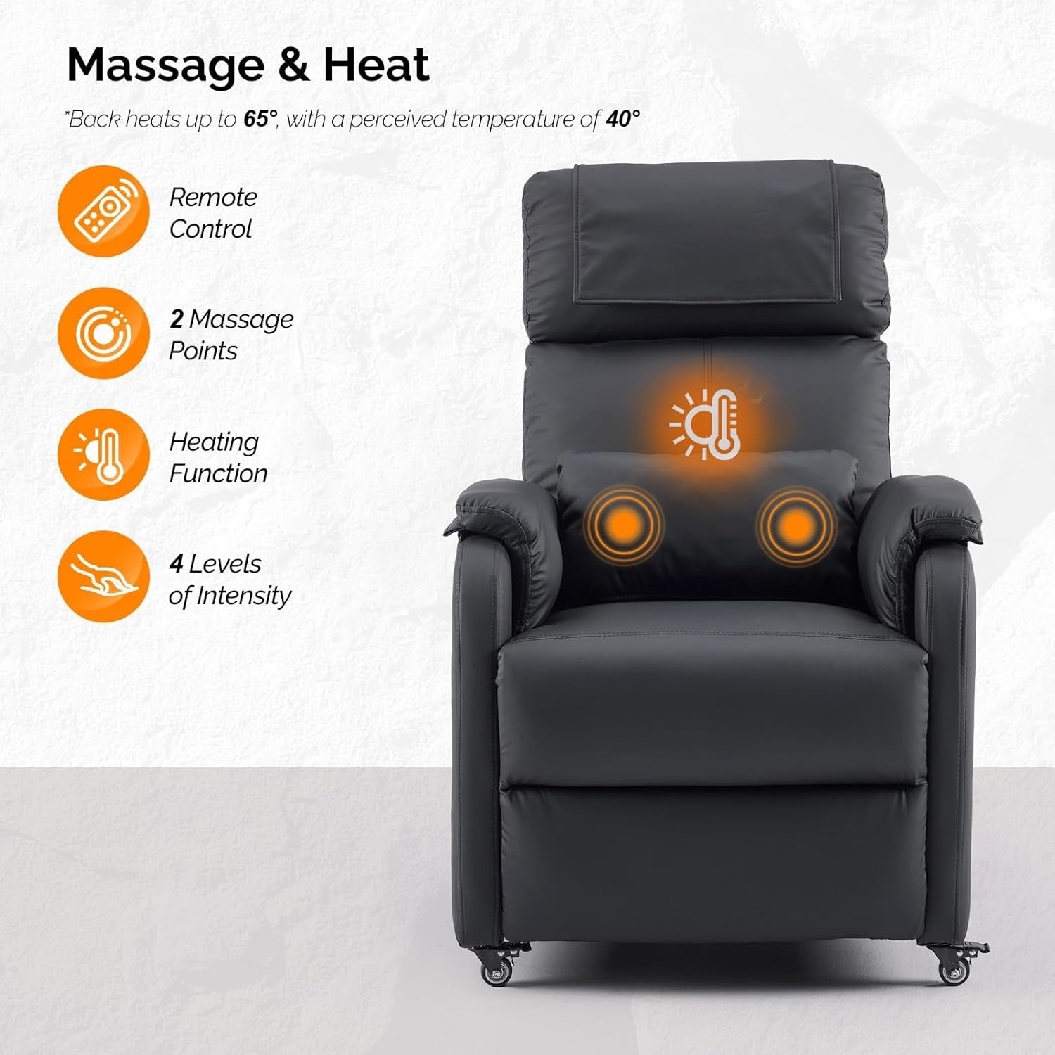 Electric Recliner Chair w/ Wheels Massage Heat High Back Footrest Leather Black