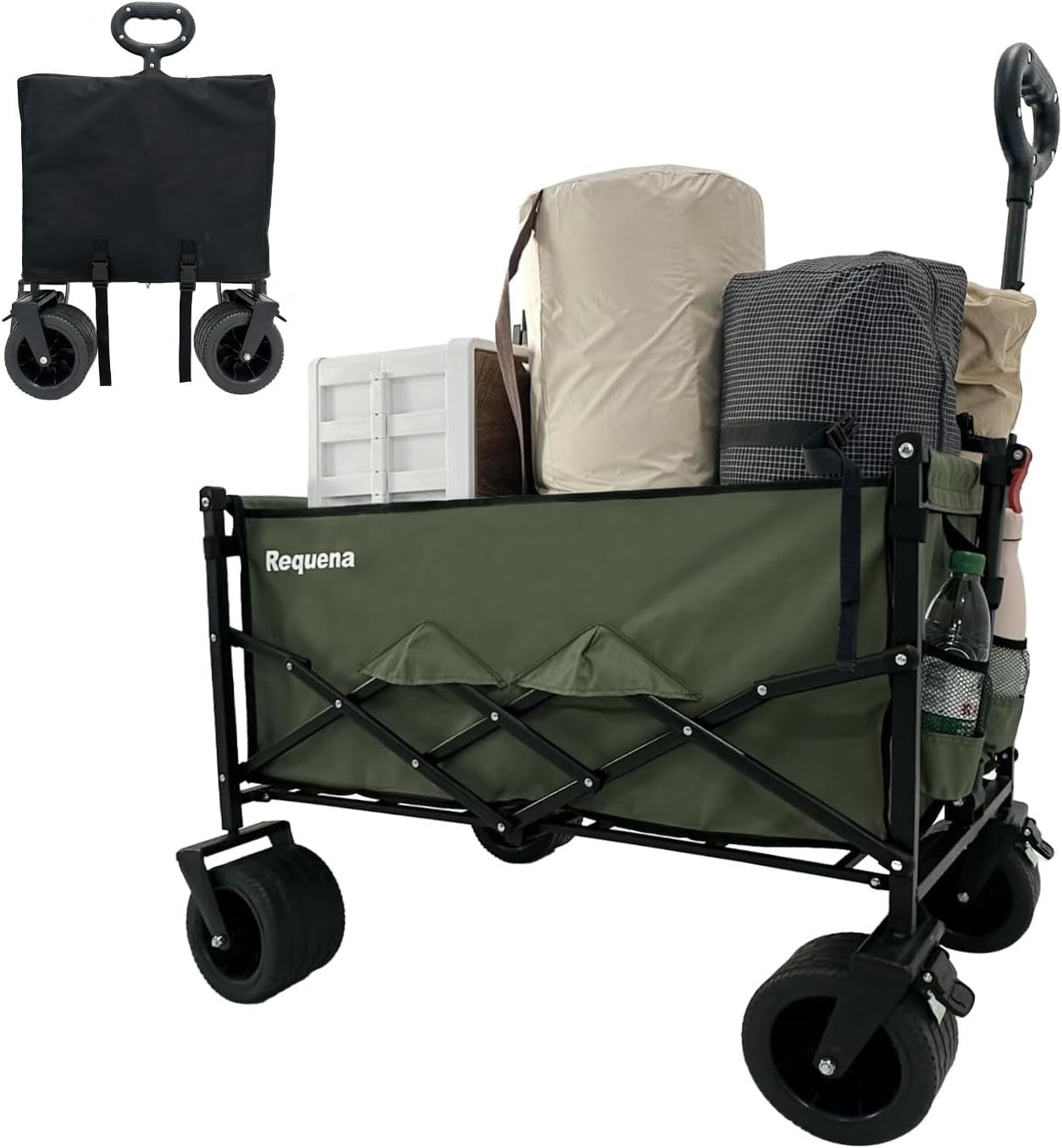 Green Heavy Duty Folding Wagon Wide Wheel Camping Garden Beach Trolley 330lb