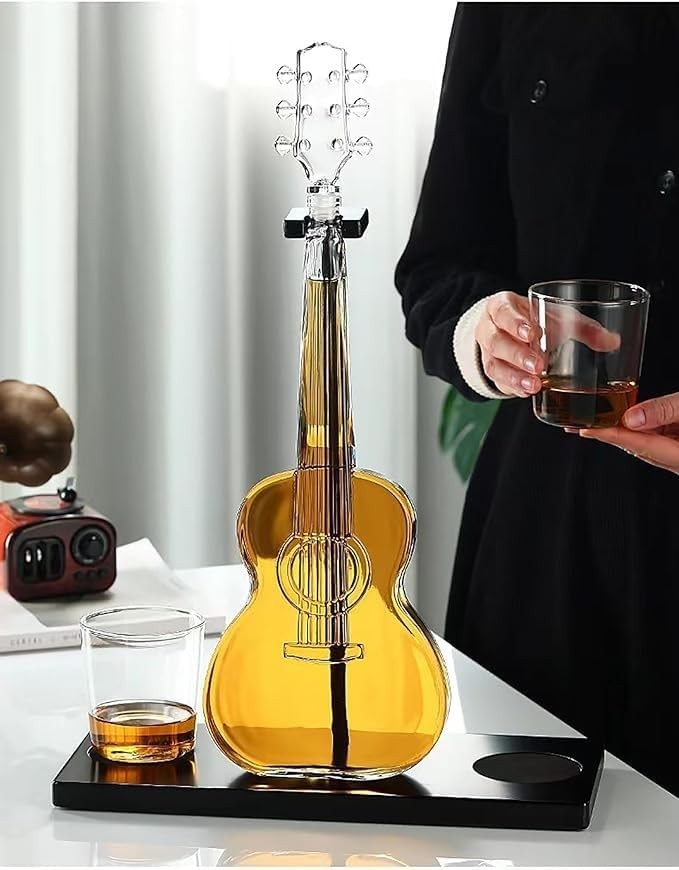 Guitar Shaped Whiskey Decanter Set 1000ml Creative Glass Gift Display