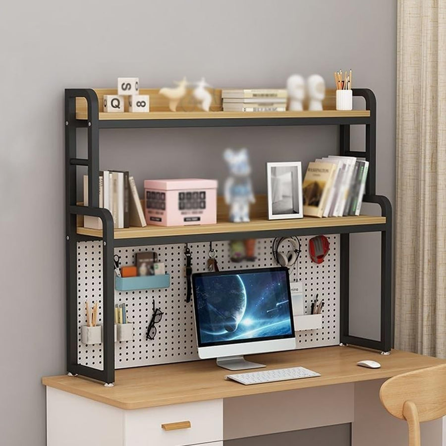76cm Black Desktop Bookshelf 2-Tier Desk Hutch Industrial Storage Organizer