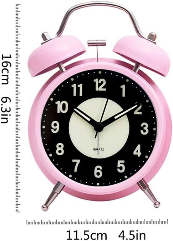 Glow Dial Twin Bell Alarm Clock Loud Silent Non Ticking Night Bedside