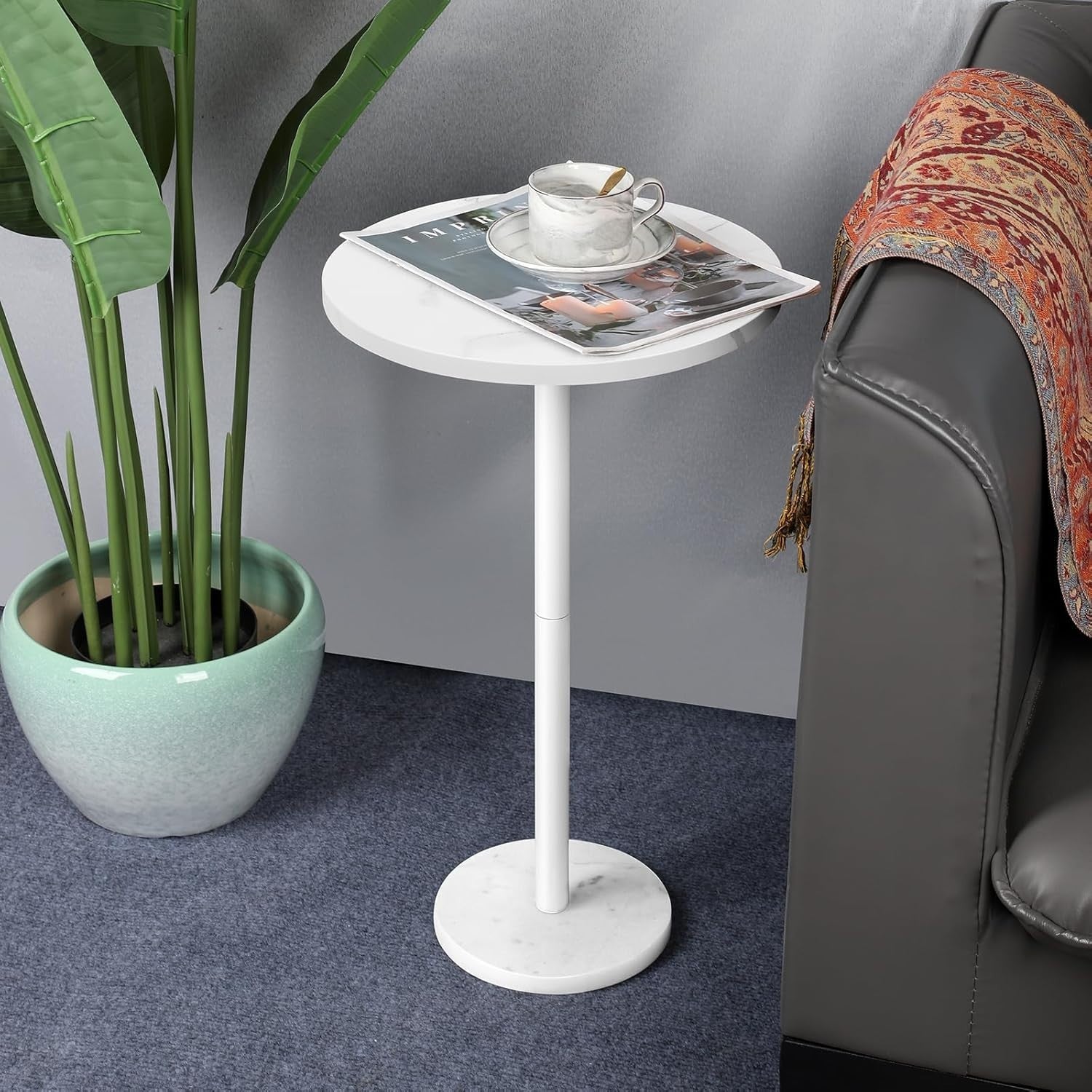 White Round Side Table 32x32x62.5 cm | Small Coffee & Sofa End Table