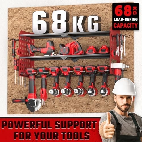 Wall Mounted Power Tool Organizer 3 Tier 7 Drill Rack Red