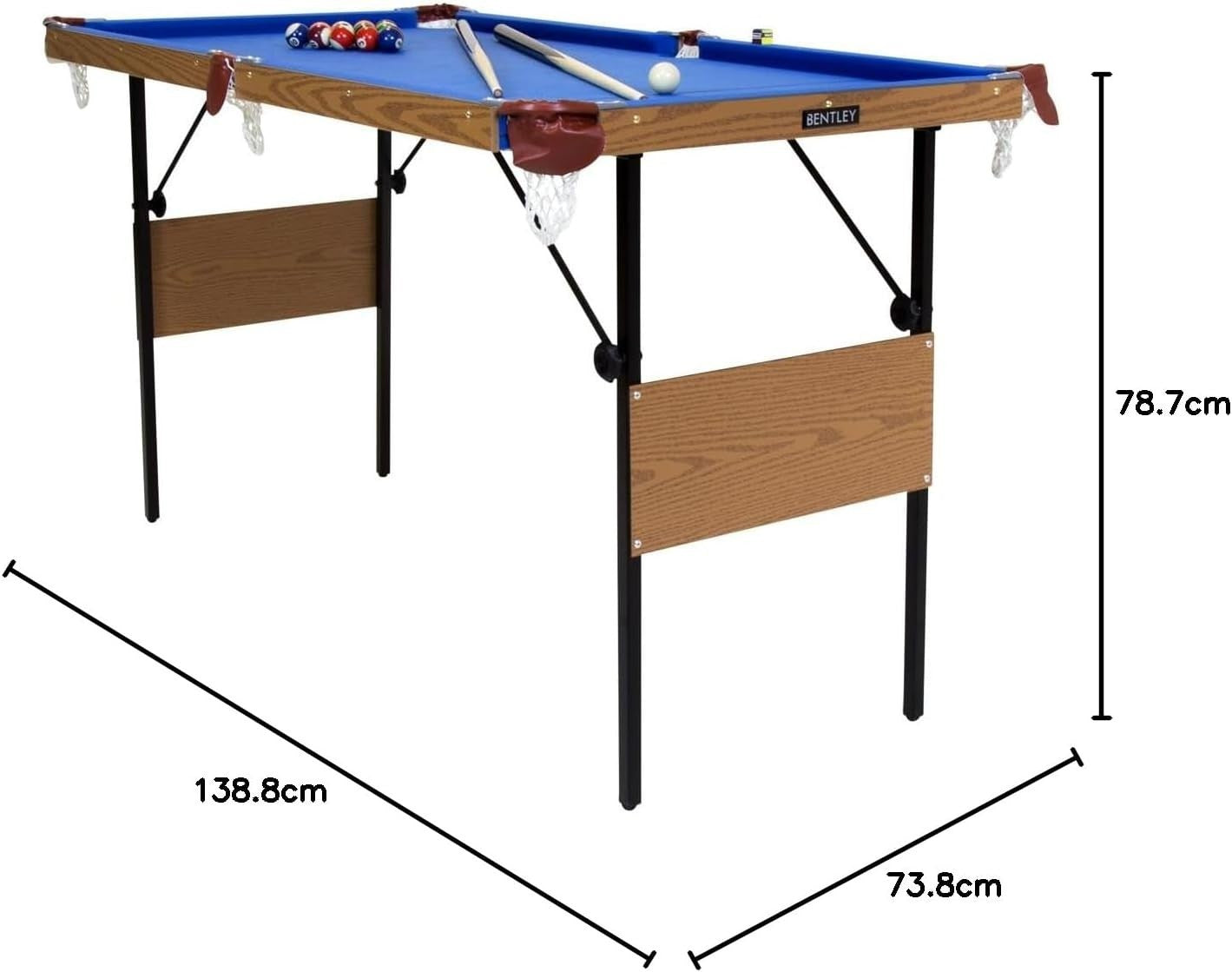 4FT 6in Folding American Pool Table Blue w Balls 2 Cues Scoreboard