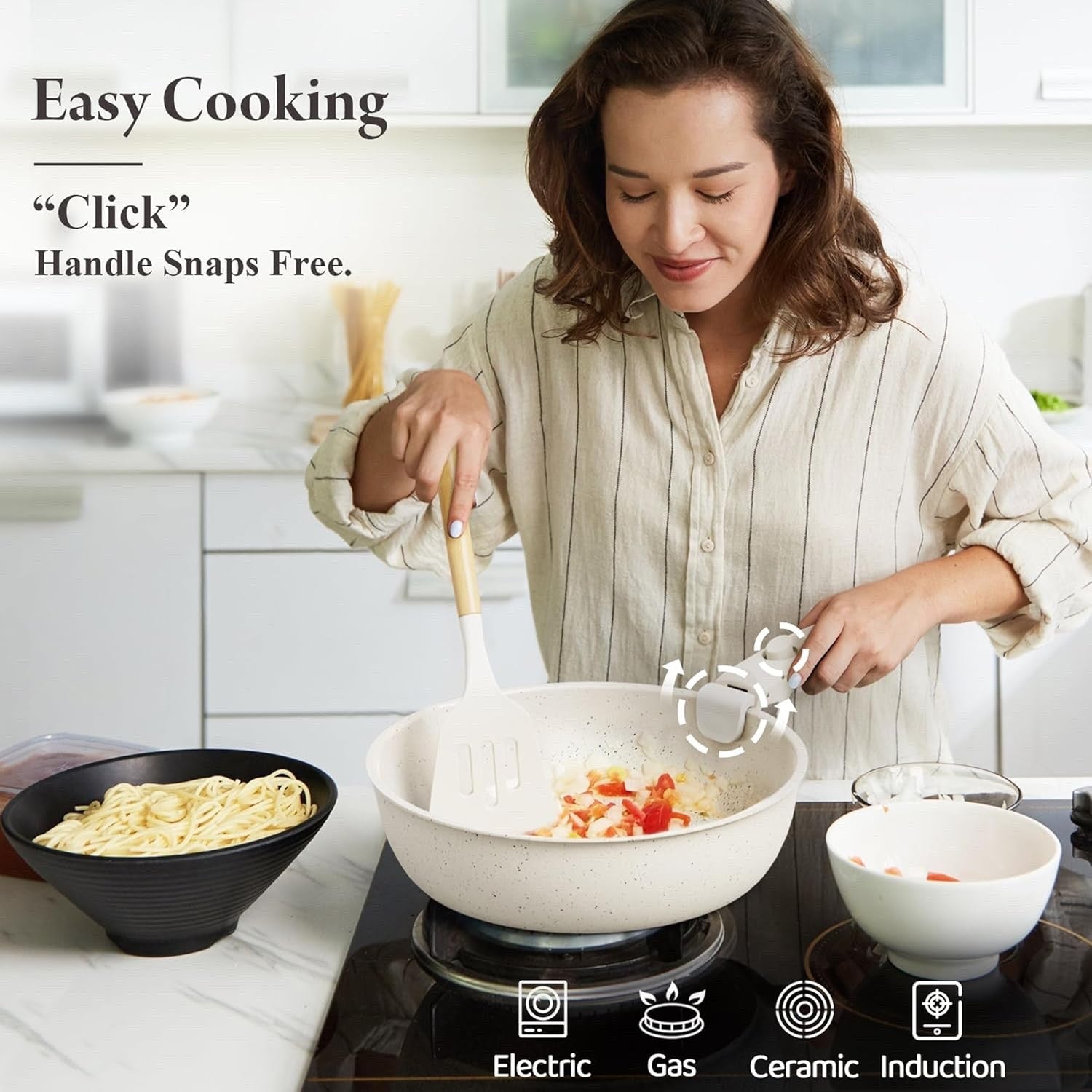 17pcs White Non-Stick Cookware Set with Detachable Handles – Induction Safe