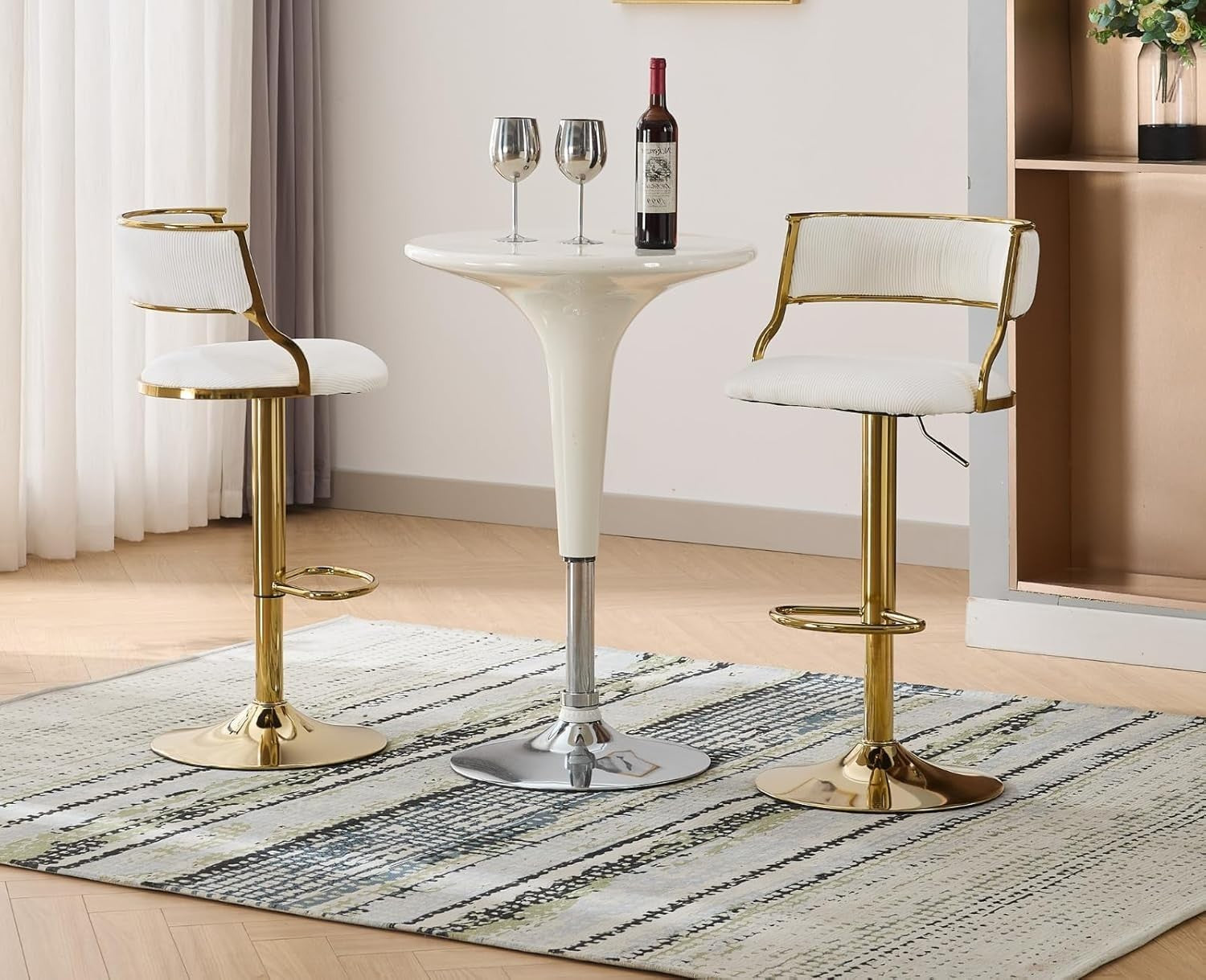 Beige Velvet Swivel Bar Stools Set of 2 – Adjustable Counter Chairs