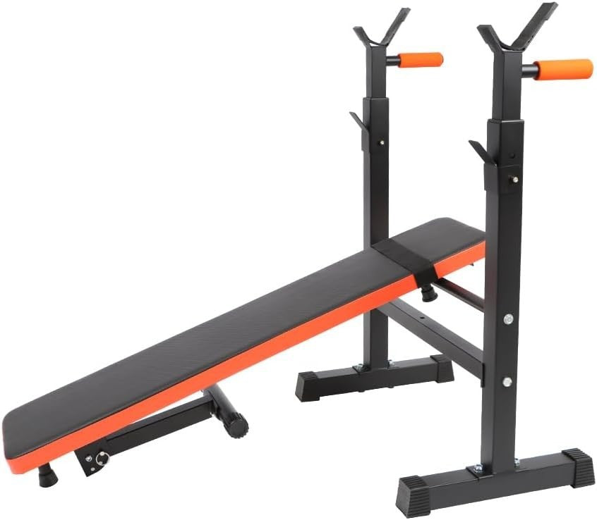 Adjustable Weight Bench With Barbell Rack Incline Decline Home Gym