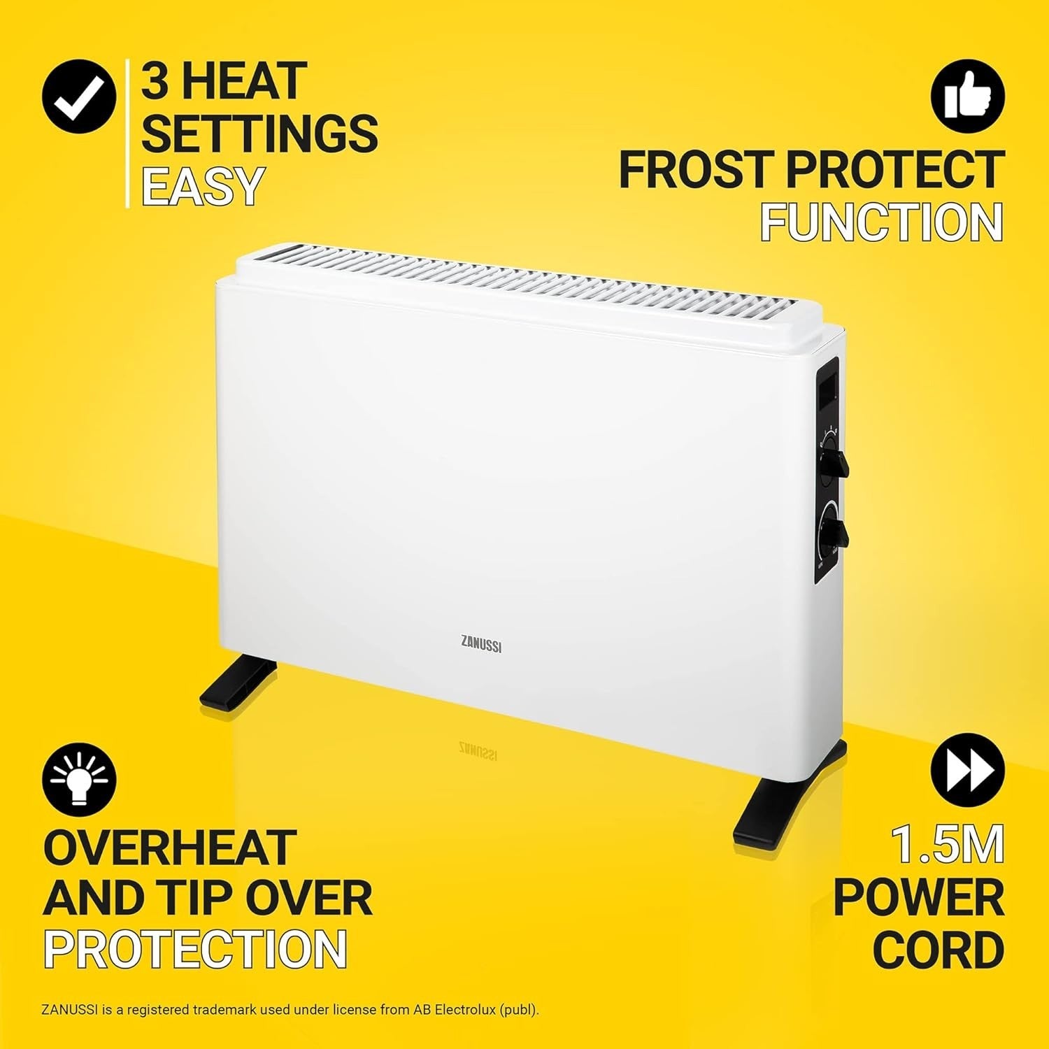2000W White Electric Convector Heater Freestanding Radiator 3 Heat Settings