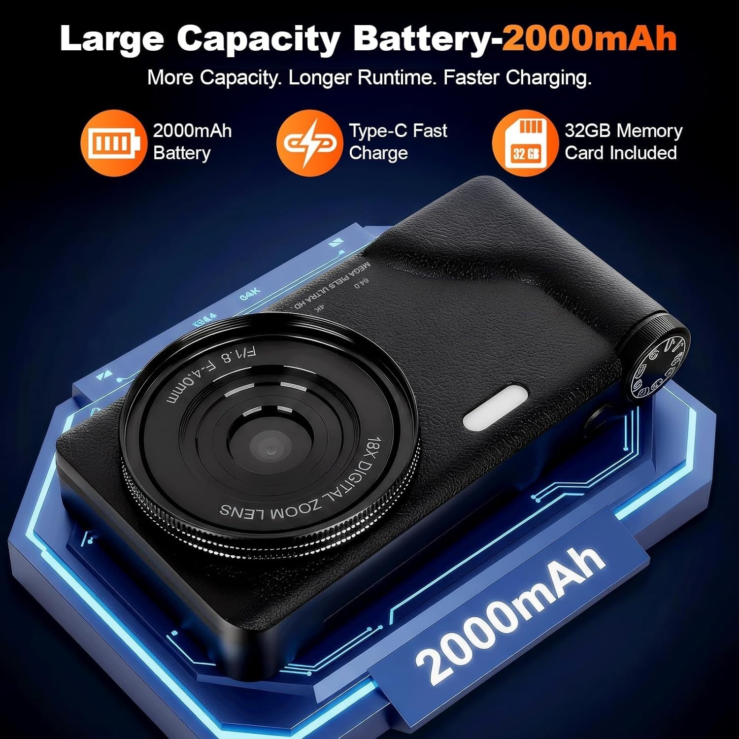 4K 64MP Vlogging Camera Flip Screen Zoom Camera w 32GB Card