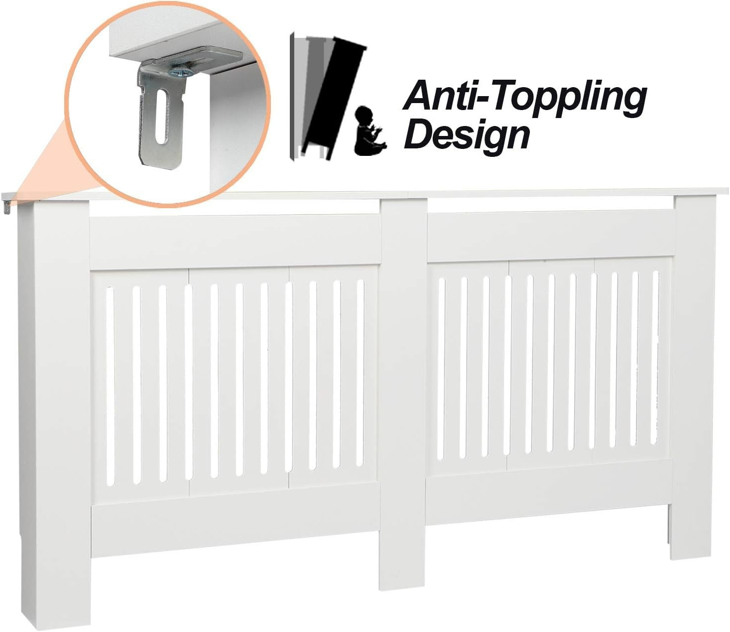 Large White Radiator Cover | Modern MDF Vertical Slatted Cabinet