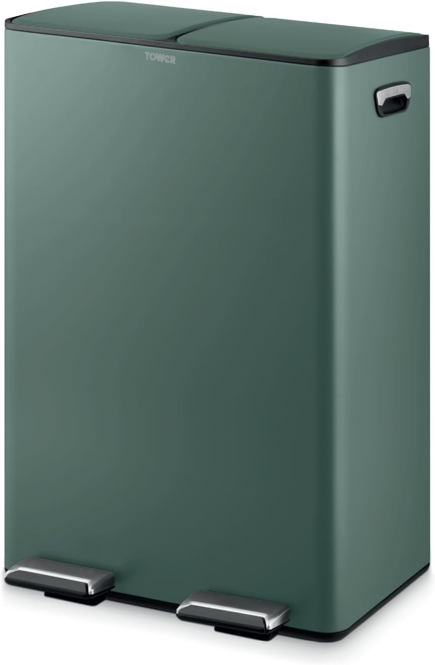60L Recycling Pedal Bin 2x30L Dual Compartment Green