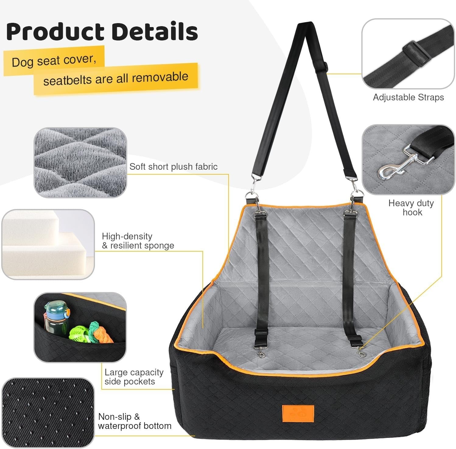 Large Dog Car Seat Booster Bed Memory Foam Travel Seat Up to 55lbs