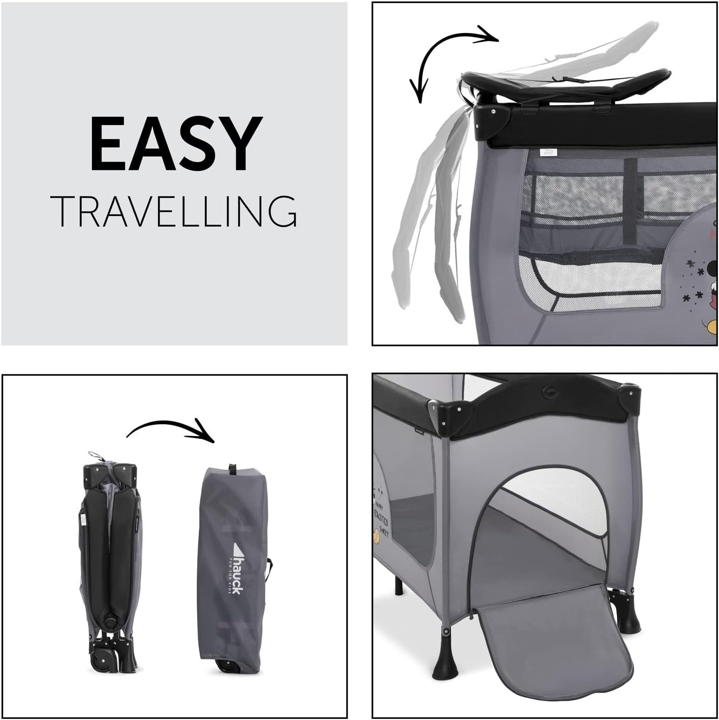 Travel Cot Changing Mat Wheels Storage Bag Newborn Bed Foldable 120x60cm Grey
