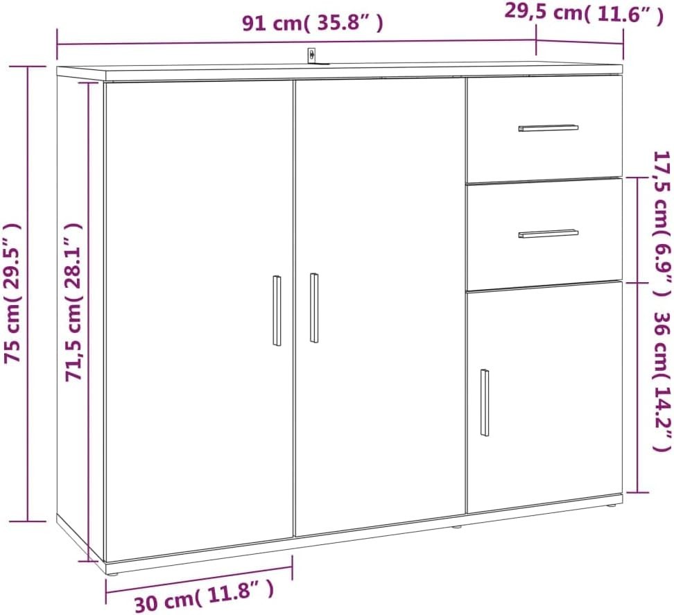 Modern Sonoma Oak Sideboard Storage Cabinet with Spacious Top & 2 Doors