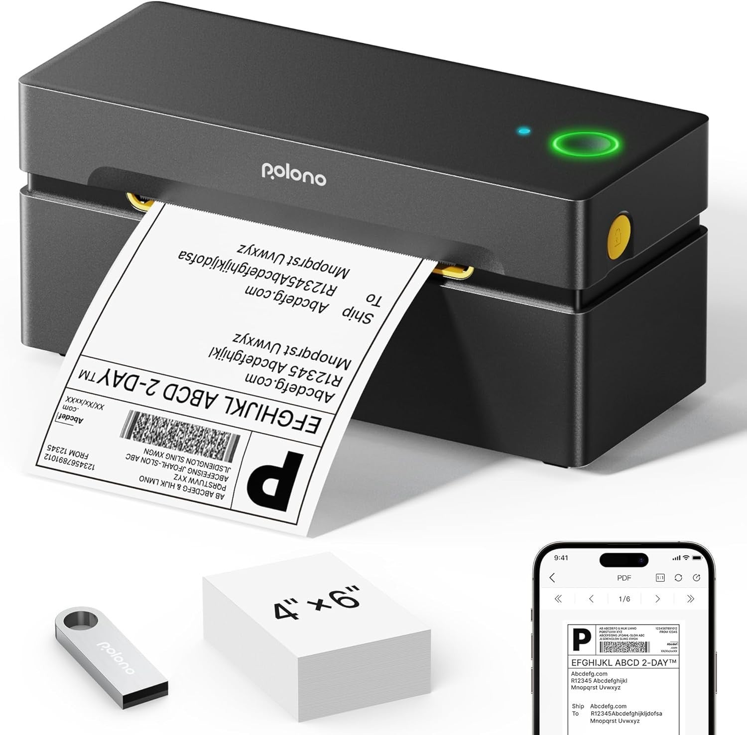 Wireless Bluetooth Thermal Shipping Label Printer 4x6 Black Fast Print