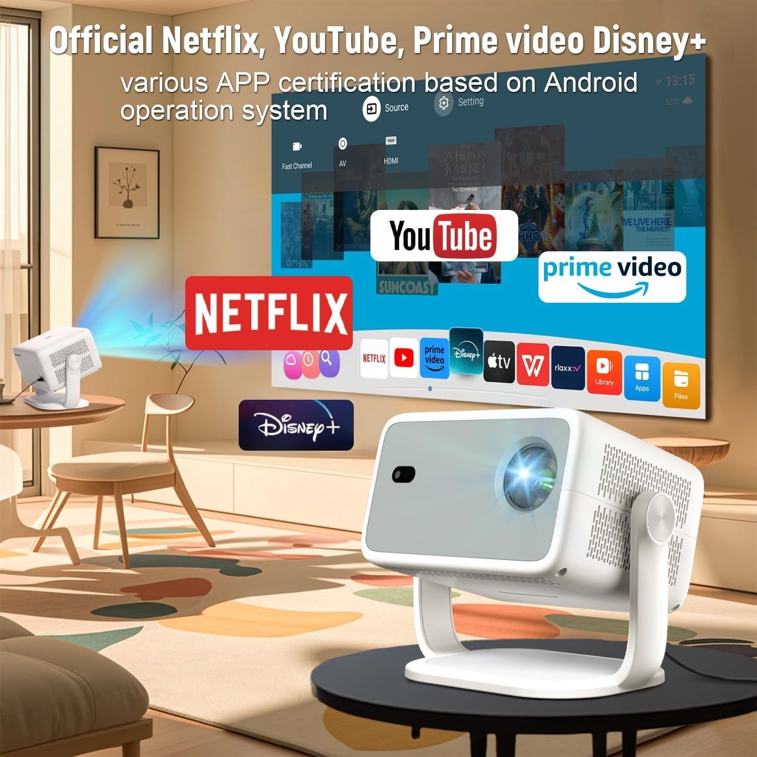 Mini 1080P Smart Projector Netflix Official Auto Focus WiFi 6 BT