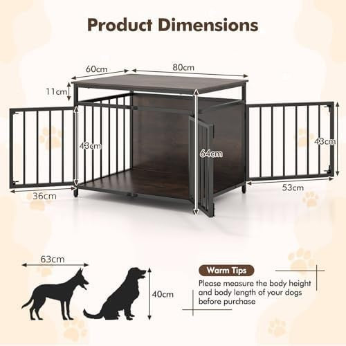 Industrial Dog Crate with 3 Doors & Adjustable Feet, Indoor Kennel Table