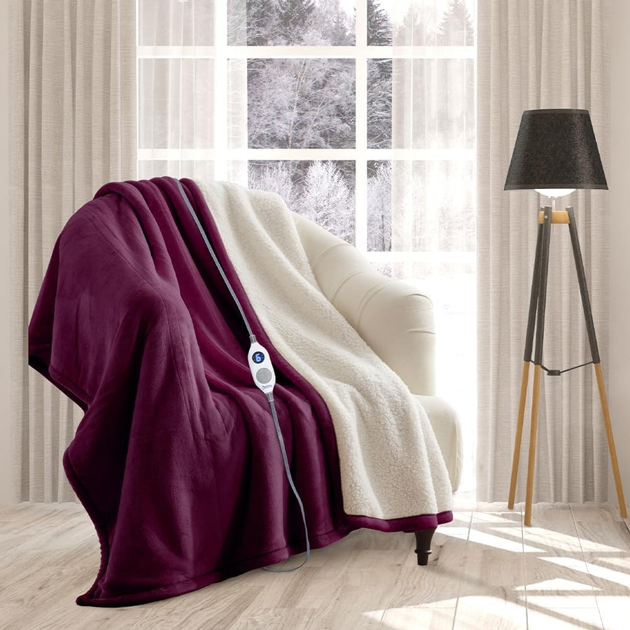 Electric Heated Throw Blanket Extra Long 180cm Sherpa Fleece 6 Heat Timer
