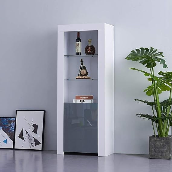 White LED Sideboard Cupboard Unit with Glass Shelves Modern Display Cabinet