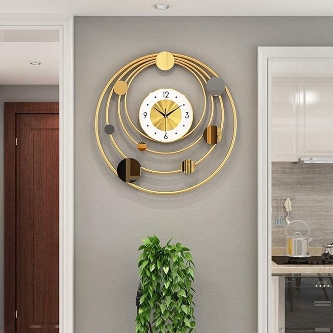 Luxury 60cm Solar System Wall Clock Modern Gold Metal Silent Non-Ticking Decor
