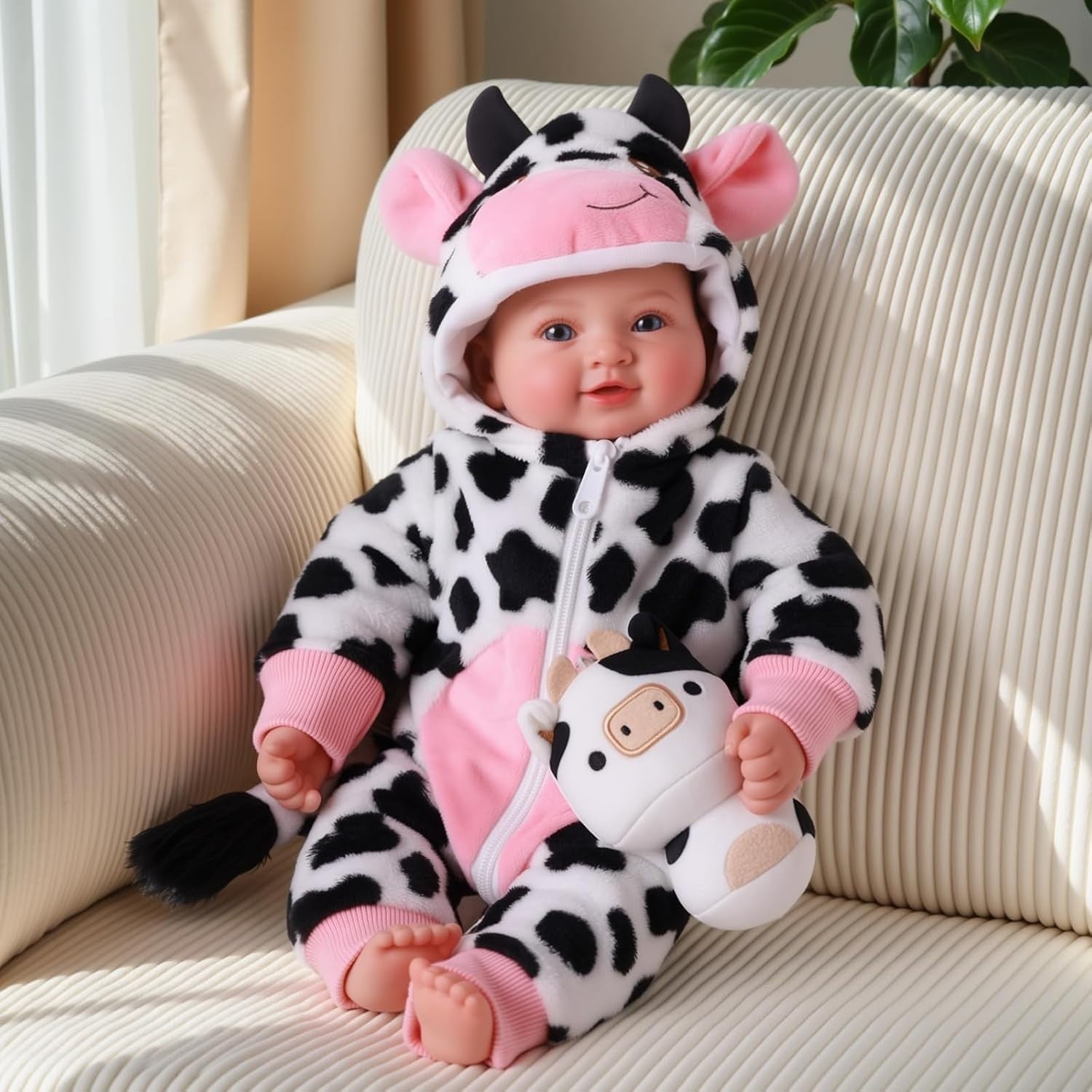 17” Reborn Baby Doll Soft Body Cow Outfit Newborn Set