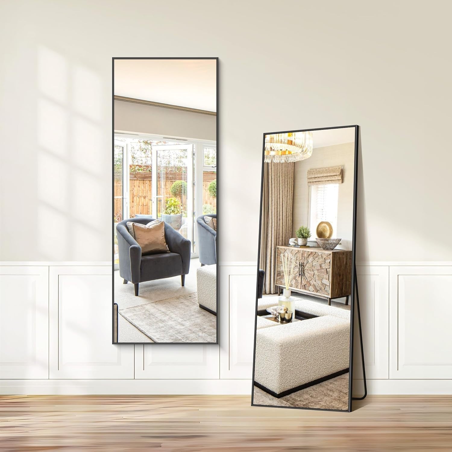 Full Length Mirror 165x60cm Wall Leaning or Standing Modern Black Frame