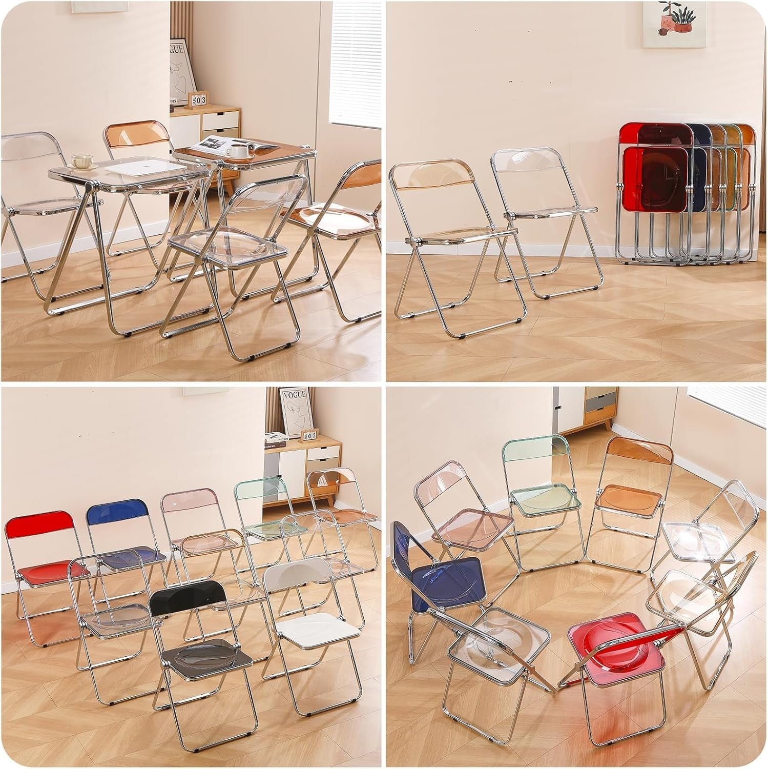 Pink Acrylic Folding Chair Clear Seat Chrome Frame Stackable Vanity Dining