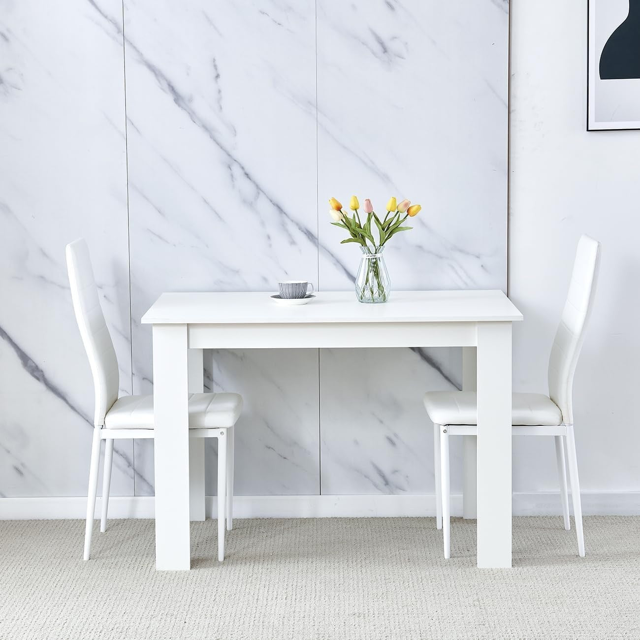 Modern 5-Piece White Dining Table & Chairs Set | Space-Saving, Durable Design