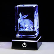 3D Crystal Rabbit Figurine with LED Base • Engraved Glass Bunny Night Light Gift