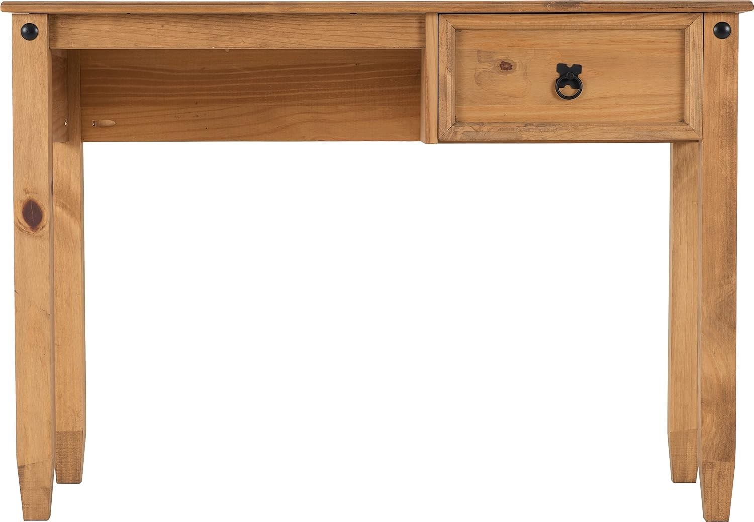 Rustic Pine Study Desk 107cm with Drawer Distressed Wax Finish Office Table