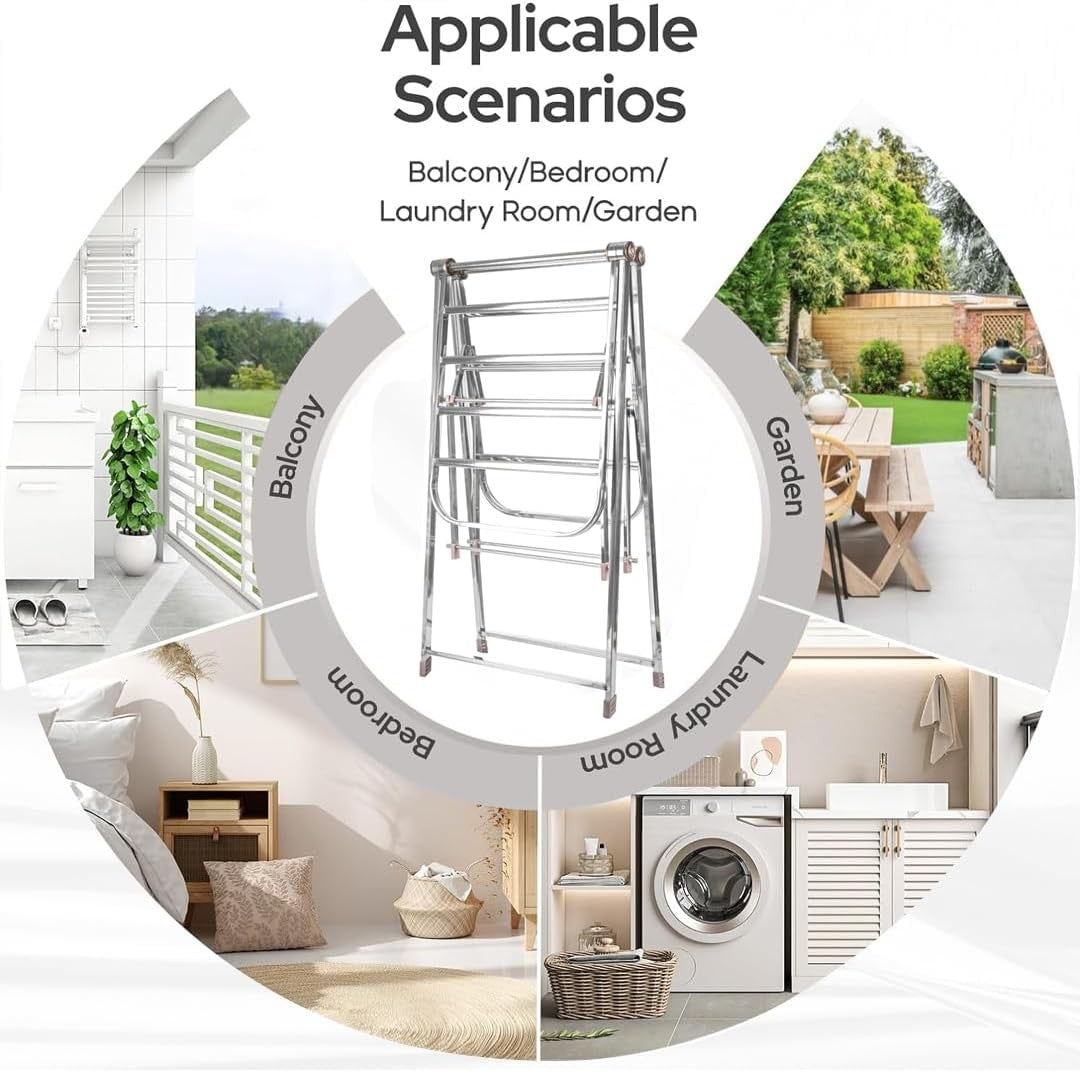 2 Level Folding Clothes Airer Winged Drying Rack Indoor Outdoor Steel