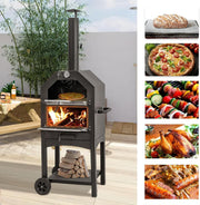 Outdoor Wood Fired Pizza Oven | BBQ Grill with Chimney, Stone & Thermometer