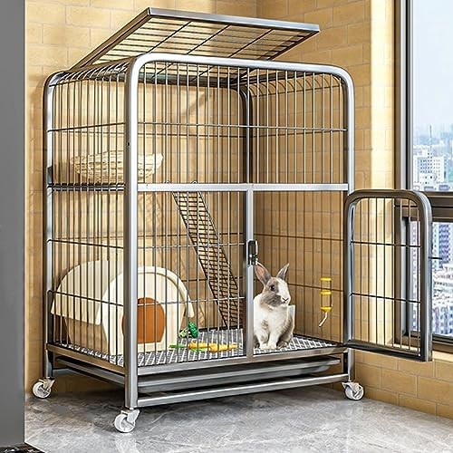 Rabbit Hutch Indoor Outdoor Cage With Wheels 2 Tier Deep Tray Bunny