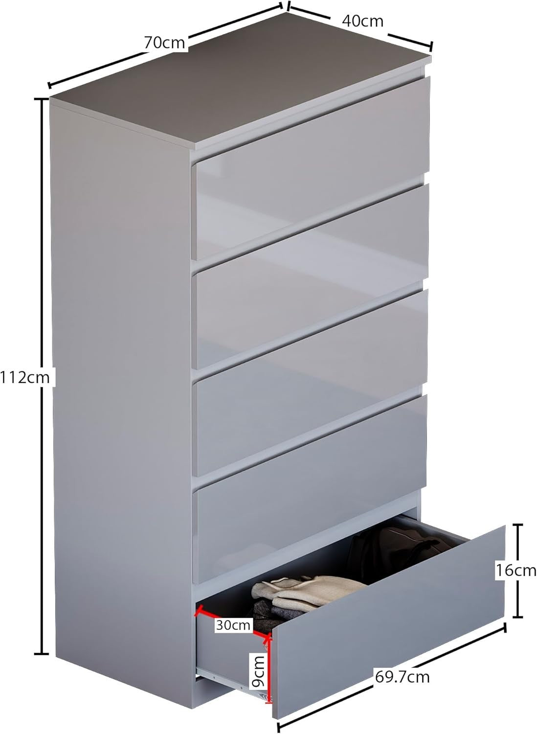 Modern 5-Drawer Chest Storage Cabinet for Bedroom, Hallway & Nursery