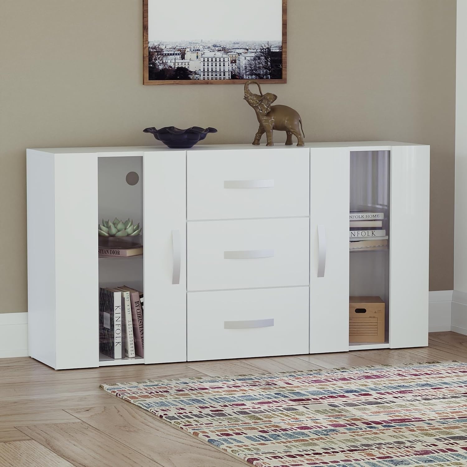 White LED Sideboard Cabinet RGB Lights 2 Door 3 Drawer Storage Unit**