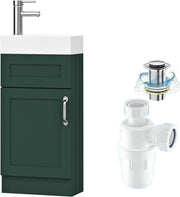 Green Vanity Unit with Basin Trap & Waste – 40cm Compact Under Sink Bathroom