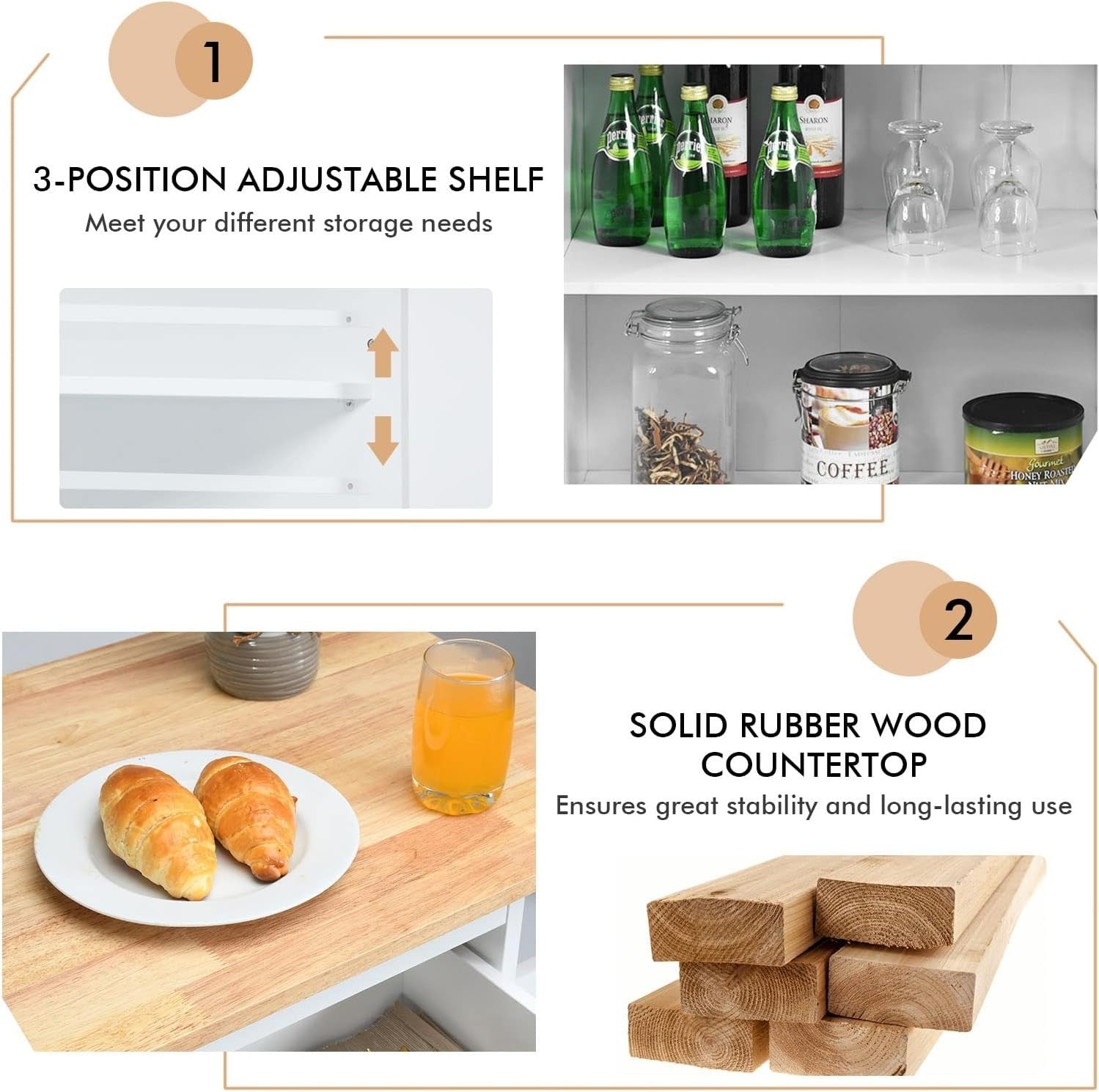 Kitchen Island Trolley with 2 Drawers & Spice Rack White 88x45x90cm