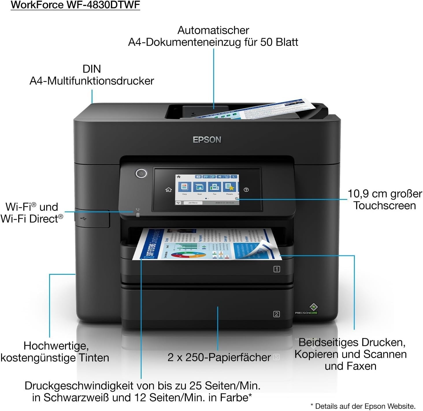 WorkForce Pro WF-4830 A4 4-in-1 Printer with Duplex Scan, Copy & Fax